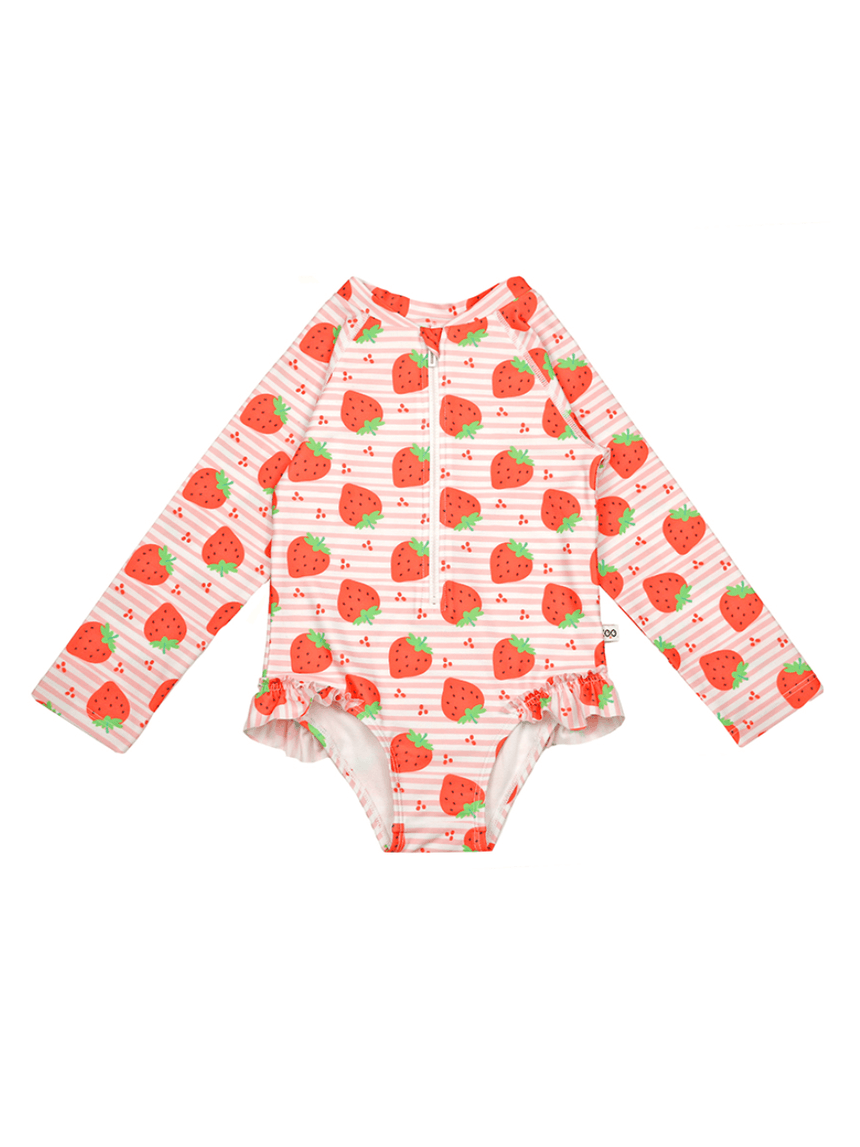 Zoocchini ολόσωμο μαγιό με μανίκια uv strawberry 6 μηνών - 4 ετών zoo12603 - Zoocchini
