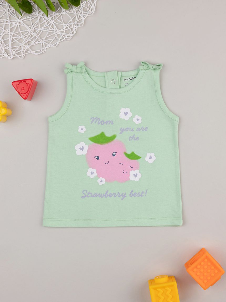 βρεφική αμάνικη μπλούζα πράσινη strawberries για κορίτσι - Prénatal
