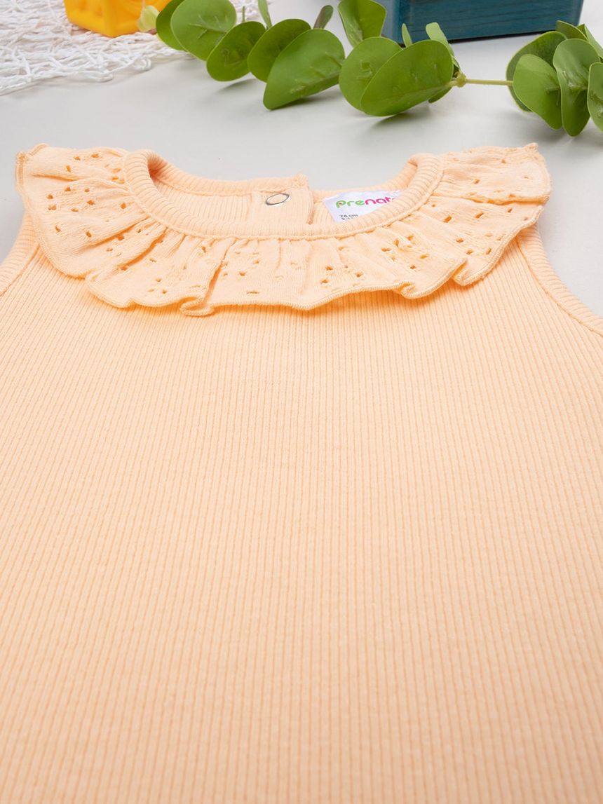 βρεφική αμάνικη μπλούζα ριμπ πορτοκαλί sangallo για κορίτσι - Prénatal