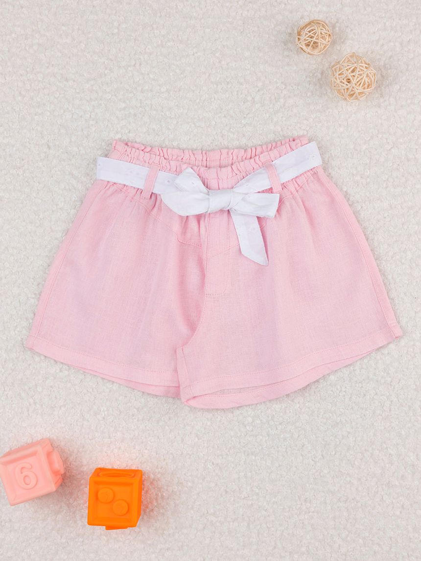 παιδικό σορτσάκι λινό ροζ με ζώνη για κορίτσι - Prénatal