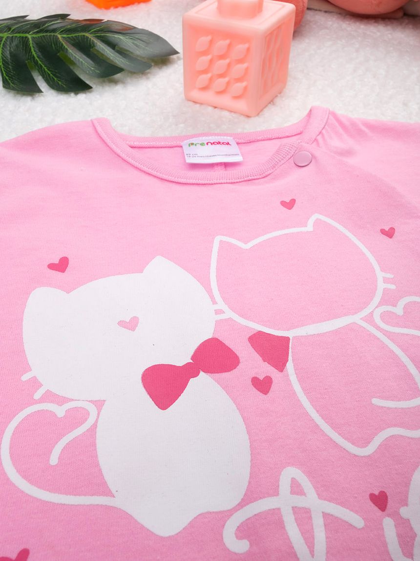 βρεφική ολόσωμη πιτζάμα ροζ με γατάκια για κορίτσι - Prénatal