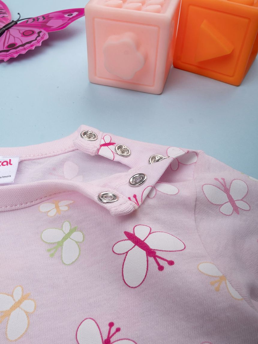 βρεφική πιτζάμα ροζ/φούξια με πεταλούδες για κορίτσι - Prénatal
