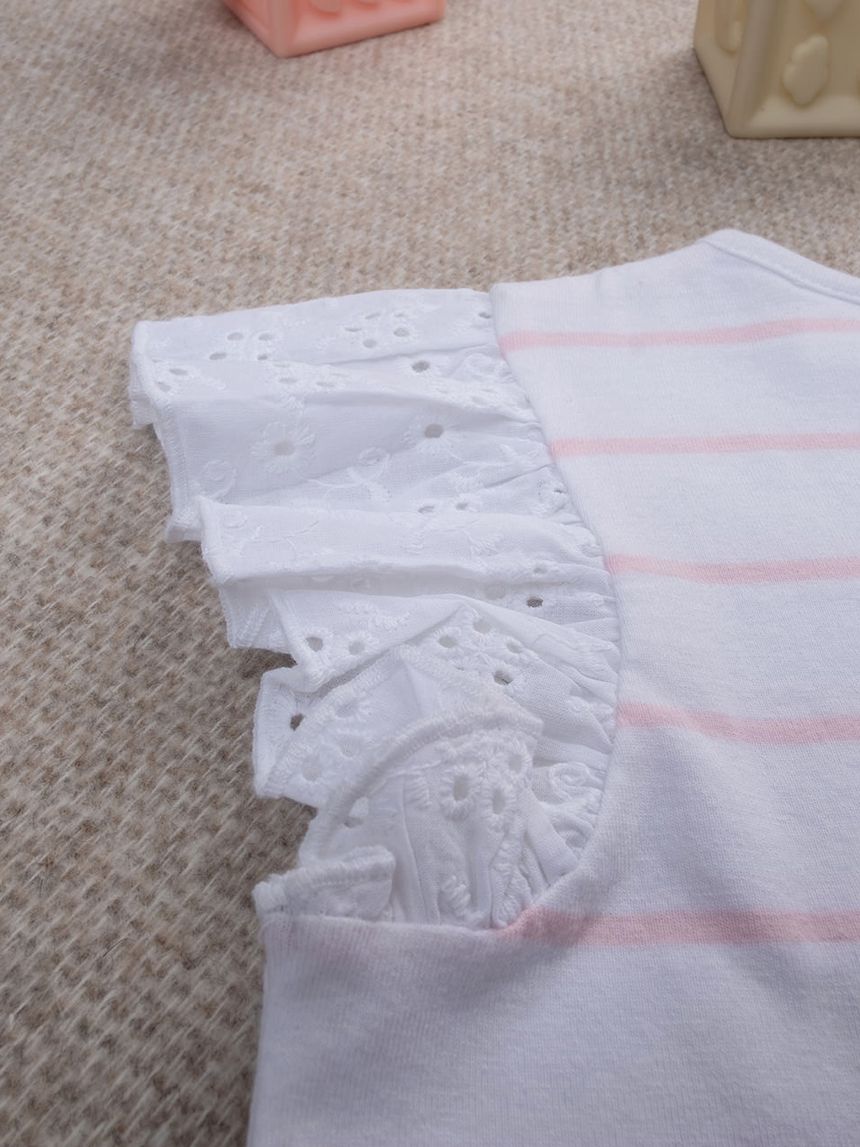 παιδικό t-shirt λευκό ριγέ ροζ sangallo για κορίτσι - Prénatal