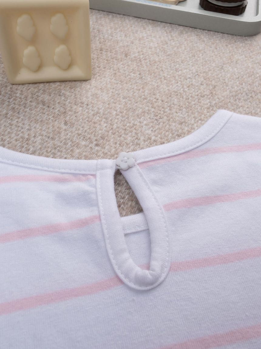 παιδικό t-shirt λευκό ριγέ ροζ sangallo για κορίτσι - Prénatal