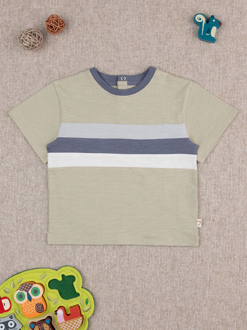βρεφικό t-shirt λαδί ριγέ για αγόρι - Prénatal