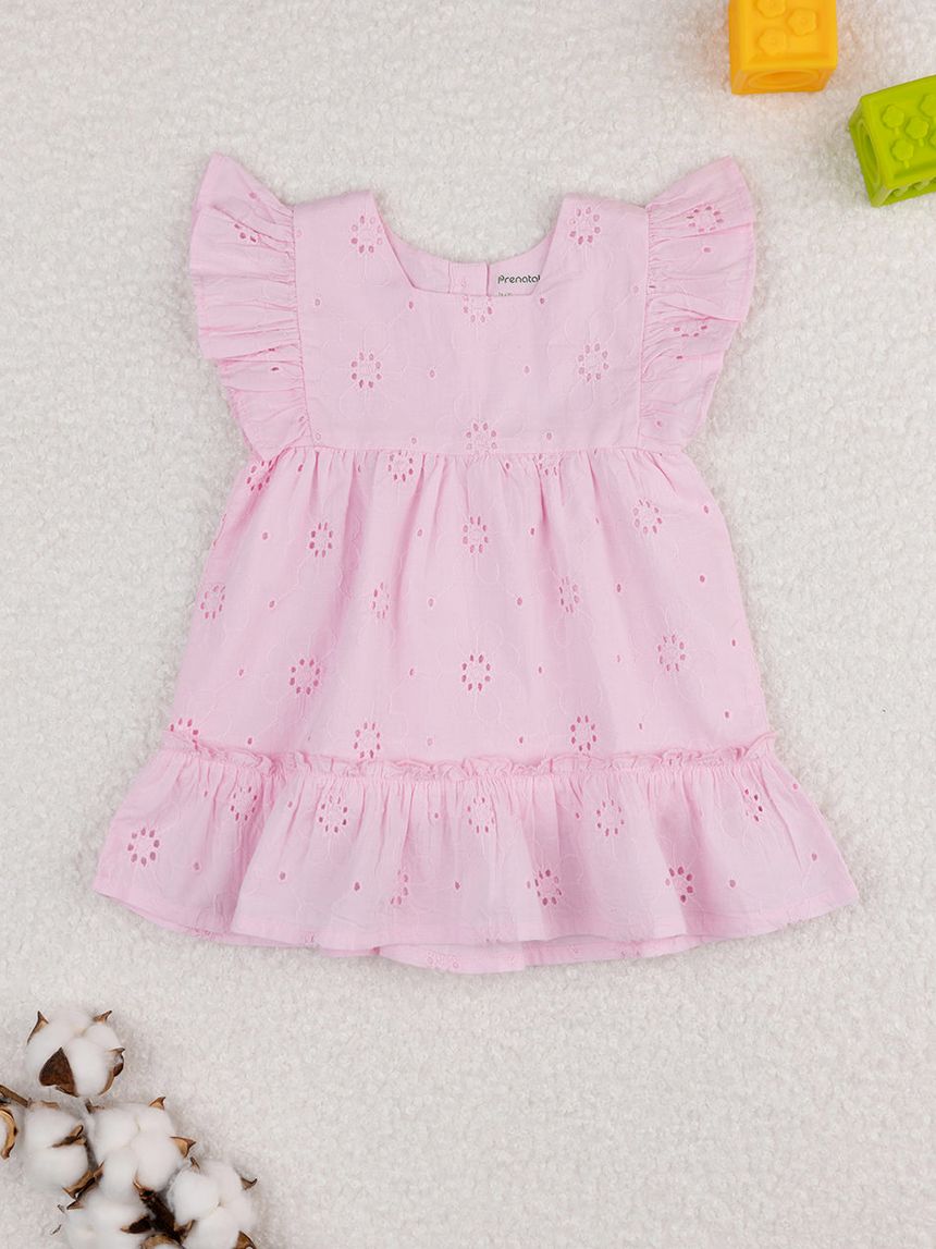 βρεφικό φόρεμα ροζ δαντέλα sangallo για κορίτσι - Prénatal