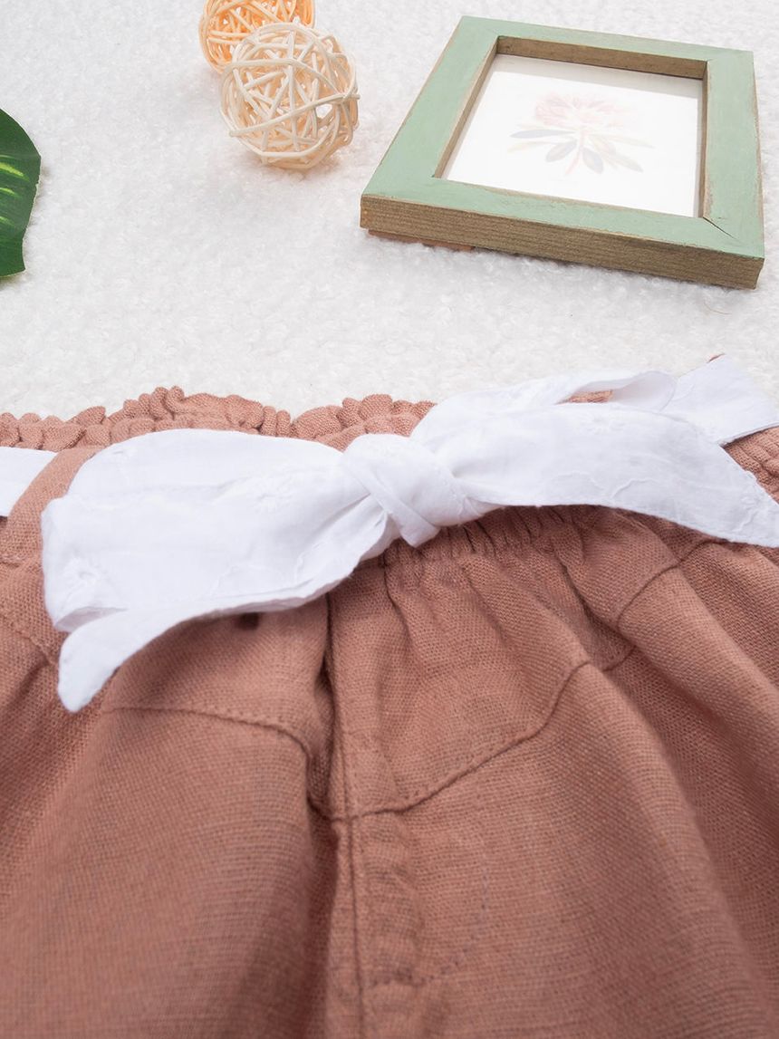 παιδικό σορτσάκι λινό καφέ με ζώνη για κορίτσι - Prénatal