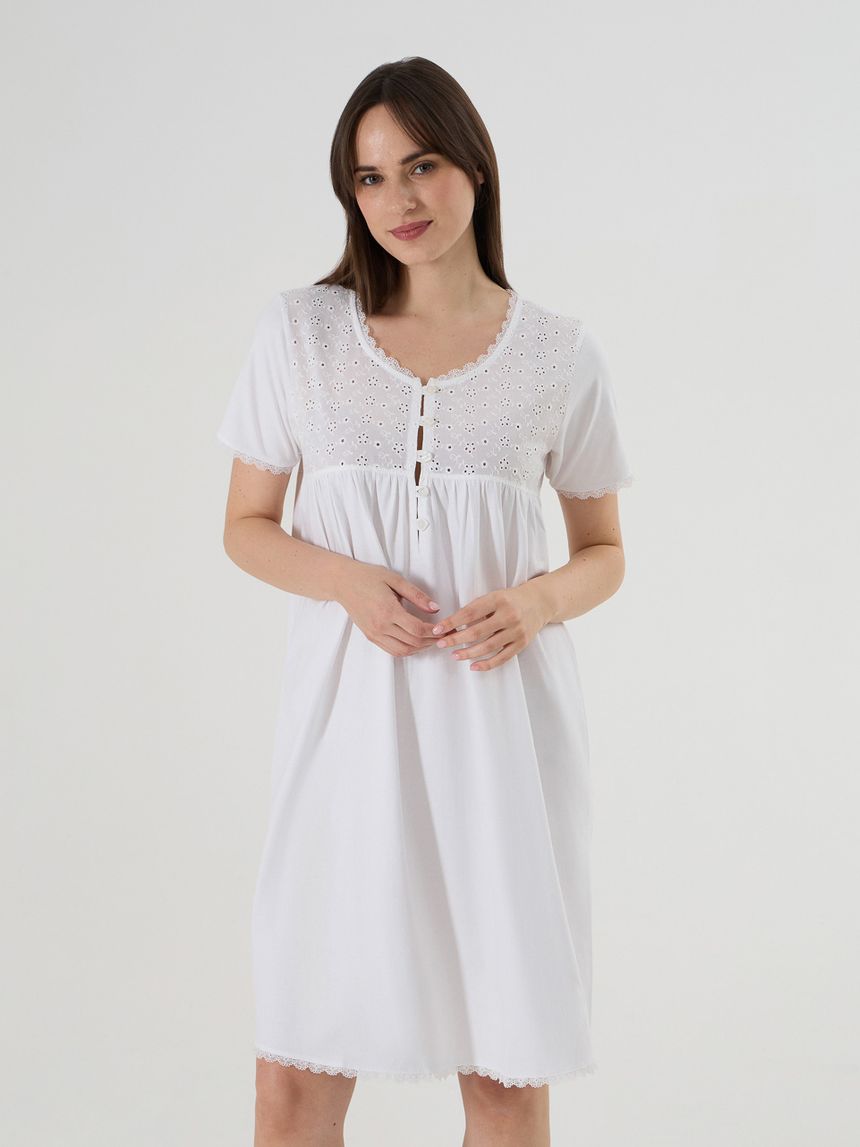 γυναικείο νυχτικό εγκυμοσύνης/θηλασμού λευκό sangallo - Prénatal