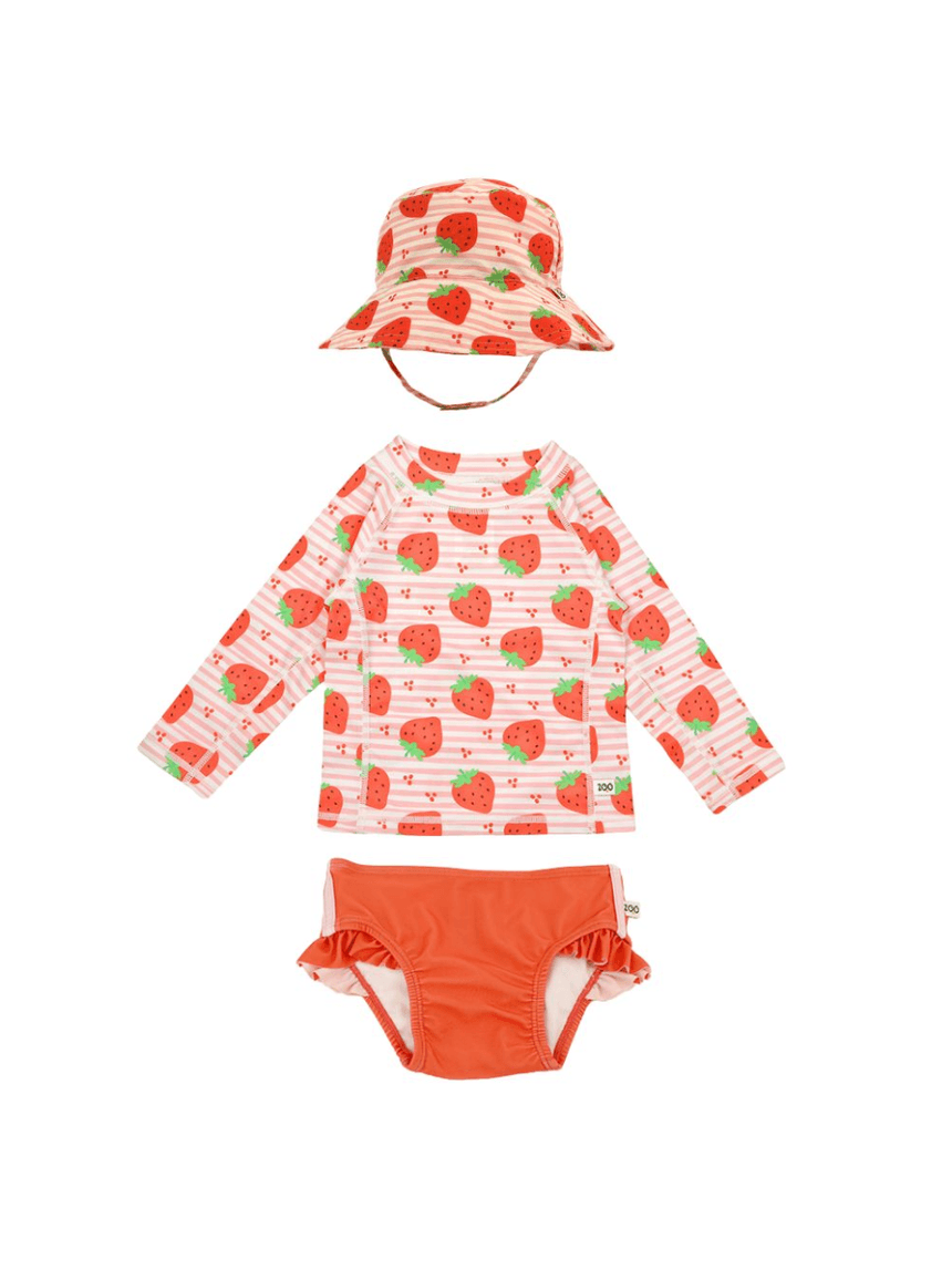 Zoocchini σετ uv μαγιό, bucket καπέλο & μπλούζα strawberry zoo16010 - Zoocchini