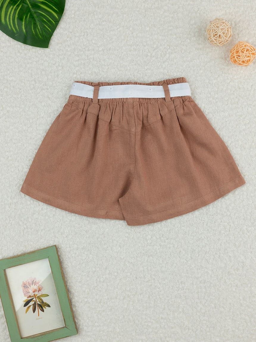 παιδικό σορτσάκι λινό καφέ με ζώνη για κορίτσι - Prénatal