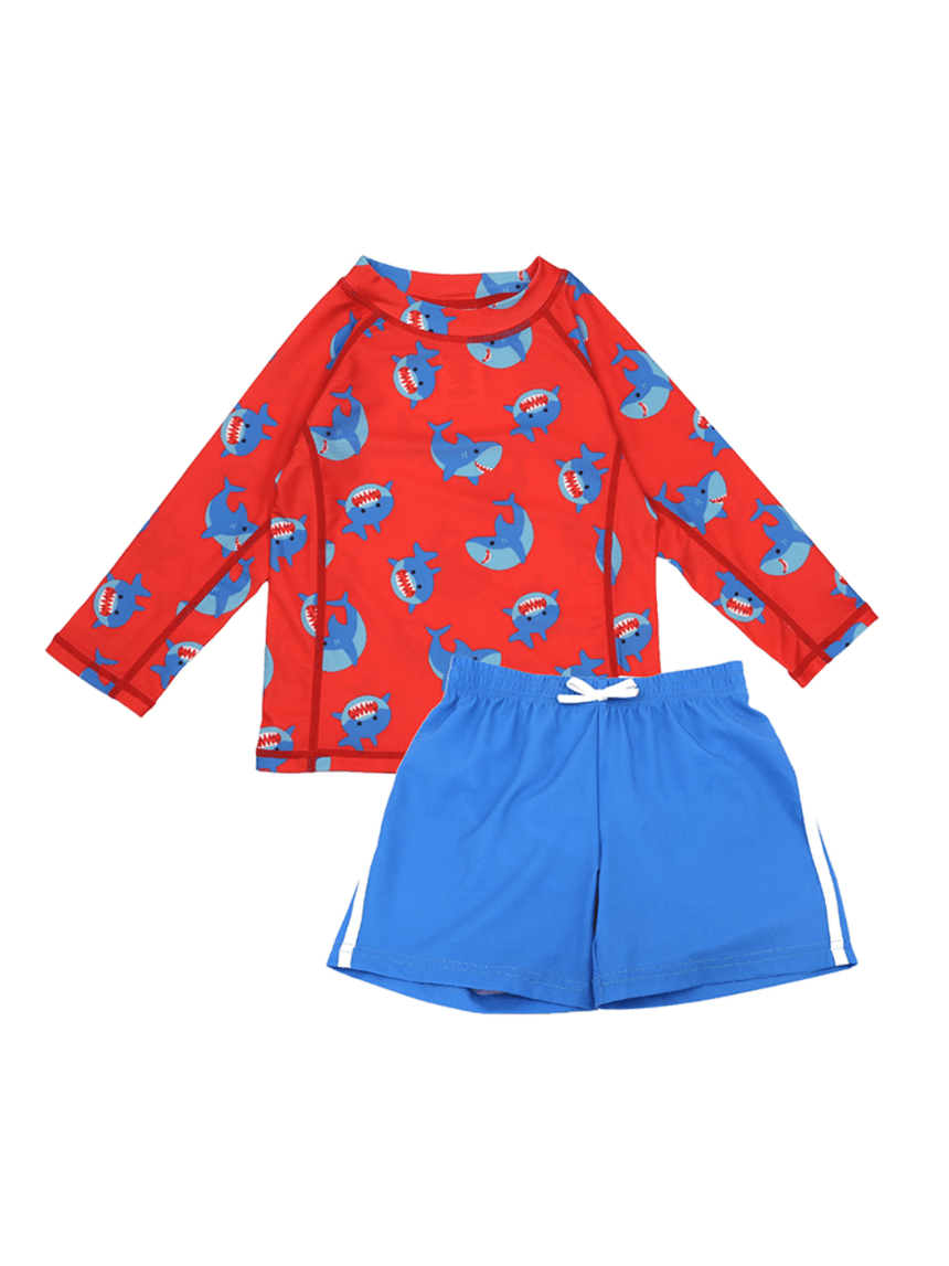 Zoocchini σετ uv μαγιό σορτς και μπλούζα sherman the shark 6 μηνών - 4 ετών zoo16403 - Zoocchini