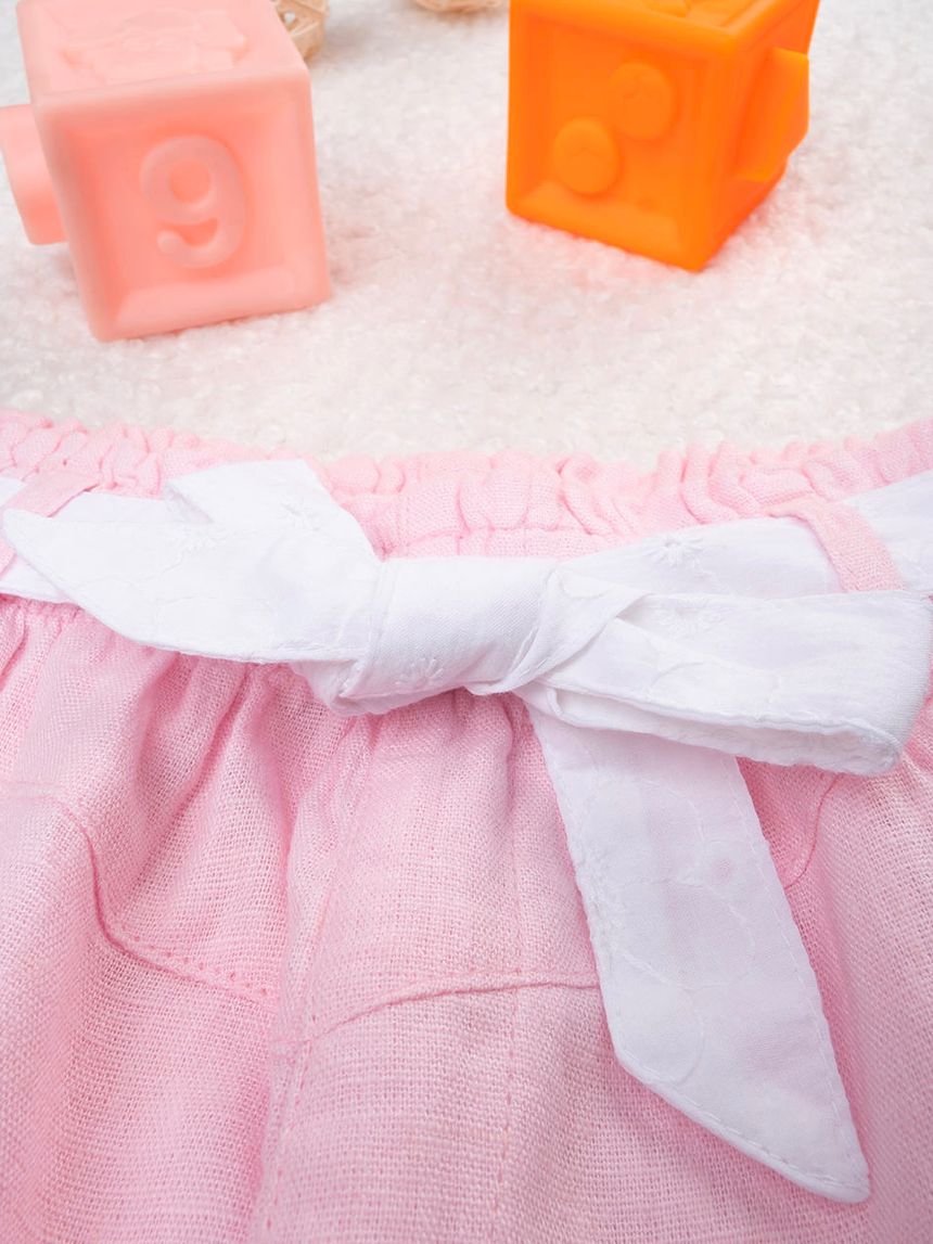 παιδικό σορτσάκι λινό ροζ με ζώνη για κορίτσι - Prénatal