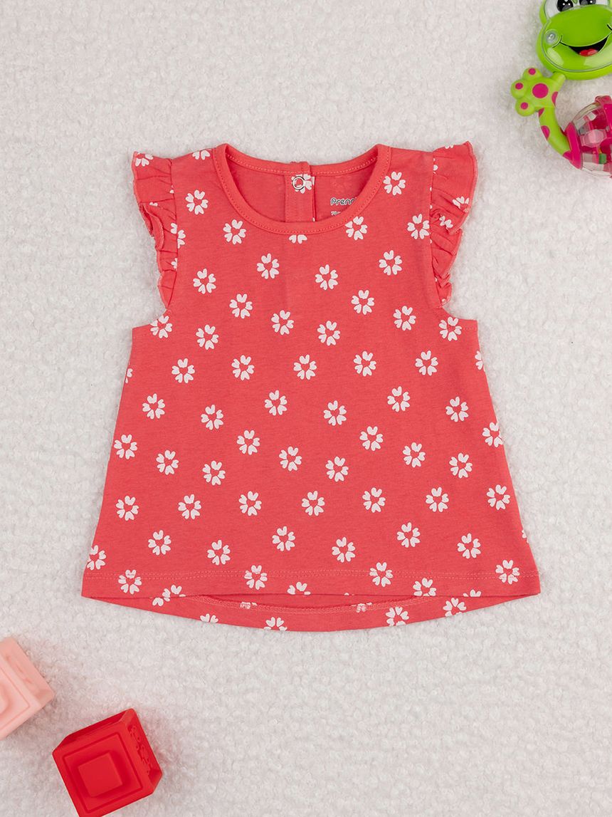 βρεφική μπλούζα κοραλί με λουλούδια για κορίτσι - Prénatal