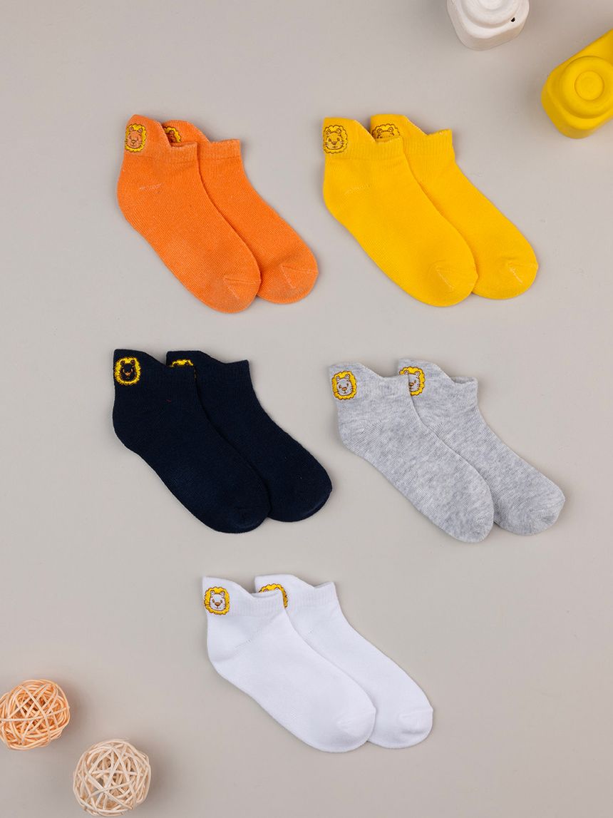 βρεφικά καλτσάκια πολύχρωμα με λιοντάρια πακέτο x5 για αγόρι - Prénatal