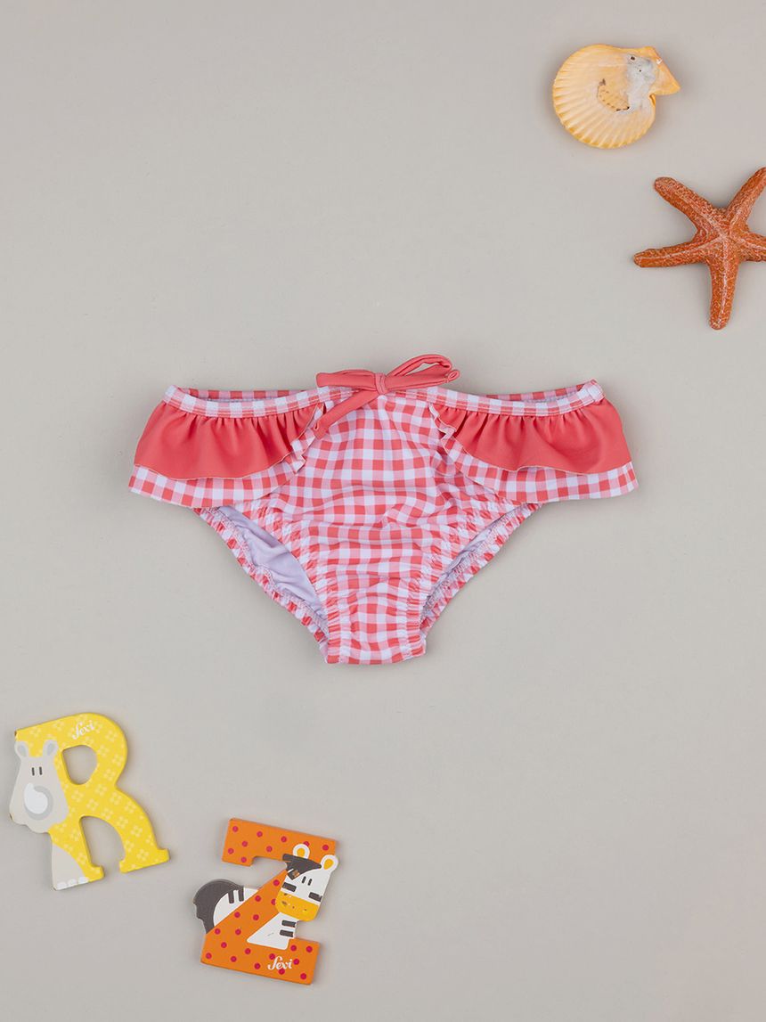 βρεφικό μαγιό σλιπ καρό κοραλί/λευκό για κορίτσι - Prénatal