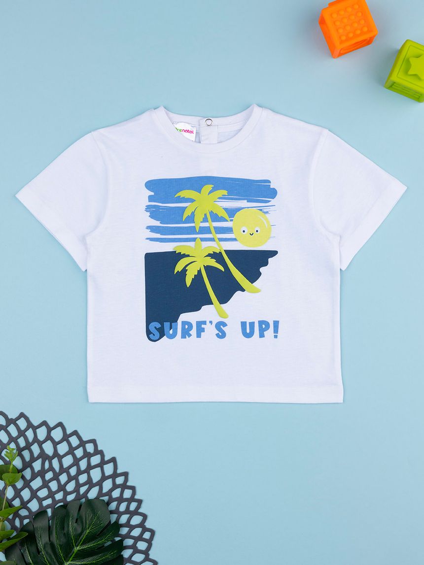 βρεφικό t-shirt λευκό surf's up για αγόρι - Prénatal