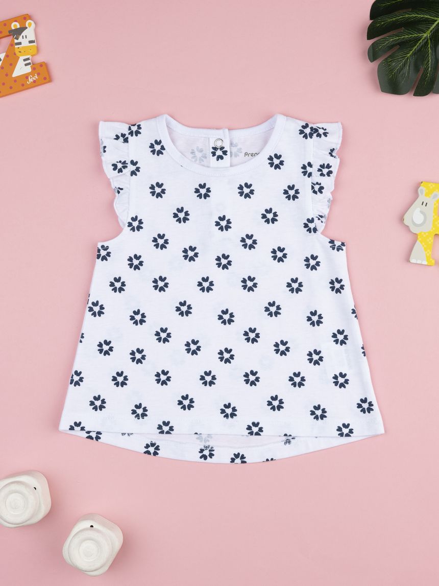 βρεφική μπλούζα λευκή με λουλούδια για κορίτσι - Prénatal