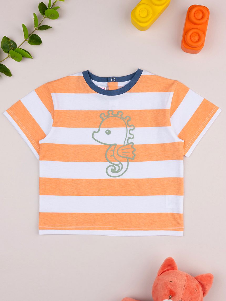 βρεφικό t-shirt ριγέ με ιππόκαμπο για αγόρι - Prénatal