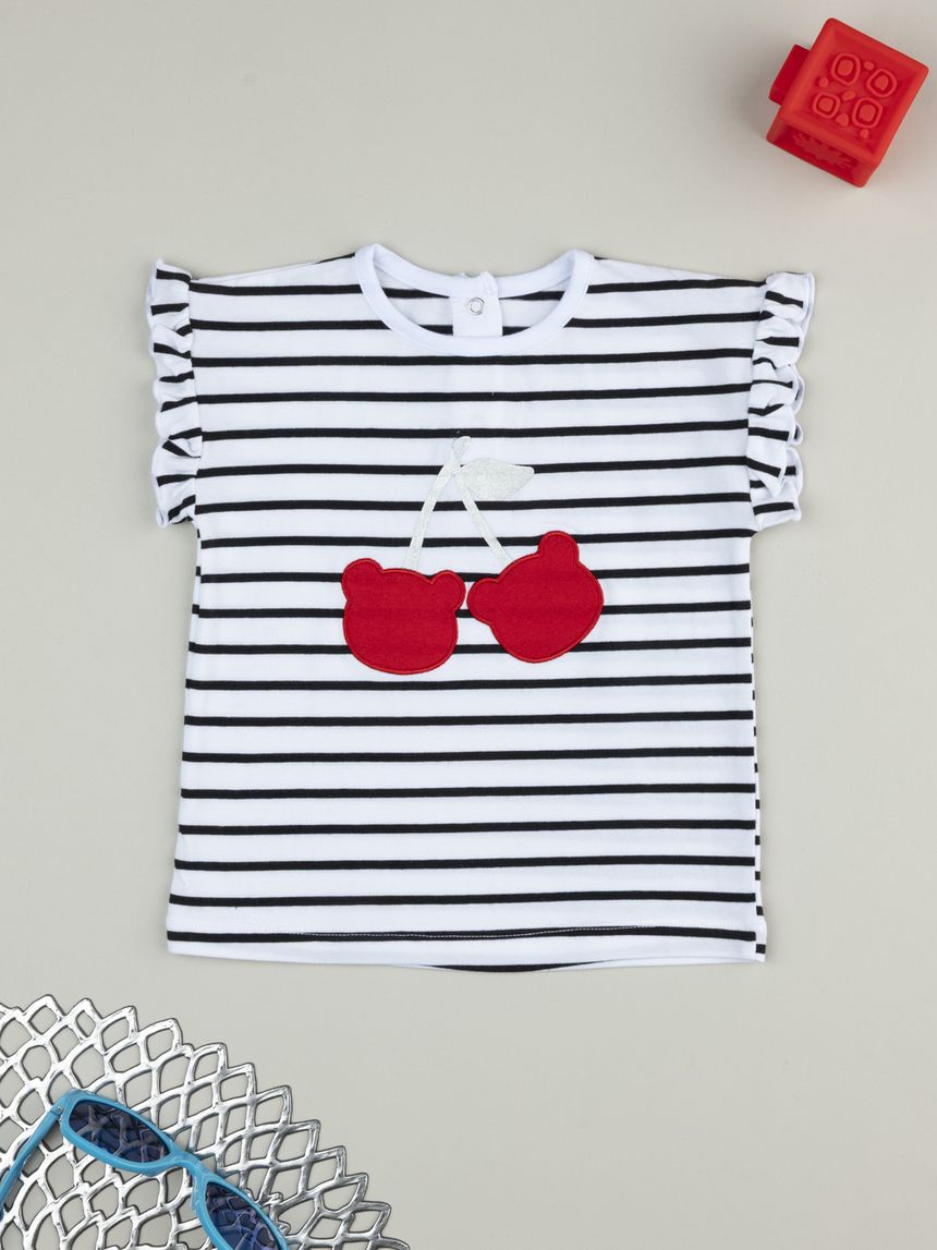 βρεφικό t-shirt λευκό ριγέ με κεράσι για κορίτσι - Prénatal