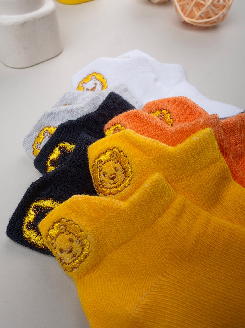 βρεφικά καλτσάκια πολύχρωμα με λιοντάρια πακέτο x5 για αγόρι - Prénatal