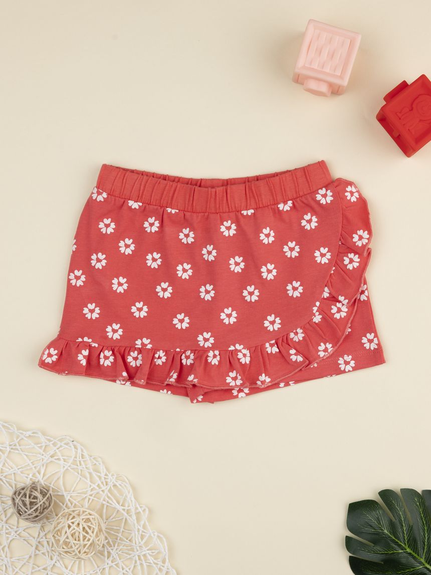 βρεφικό σορτσάκι κοραλί με λουλούδια για κορίτσι - Prénatal