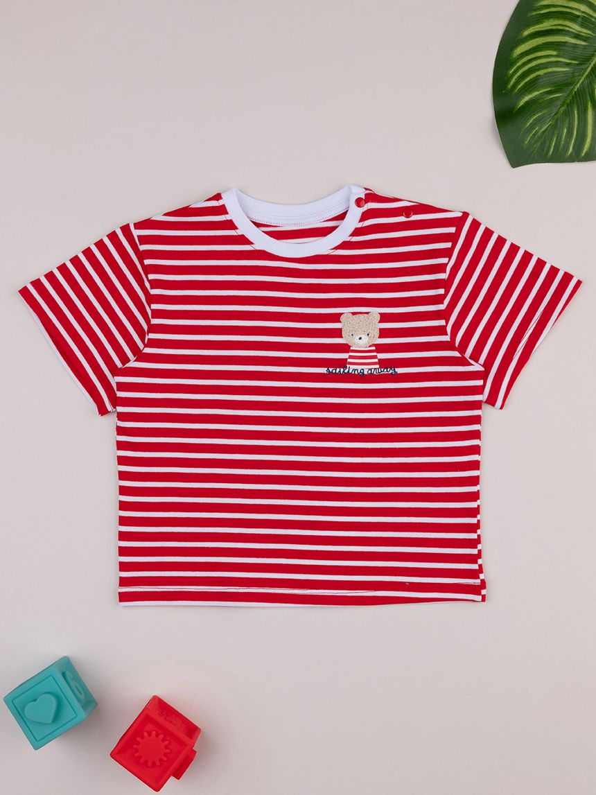 βρεφικό t-shirt ριγέ κόκκινο sailing away για αγόρι - Prénatal