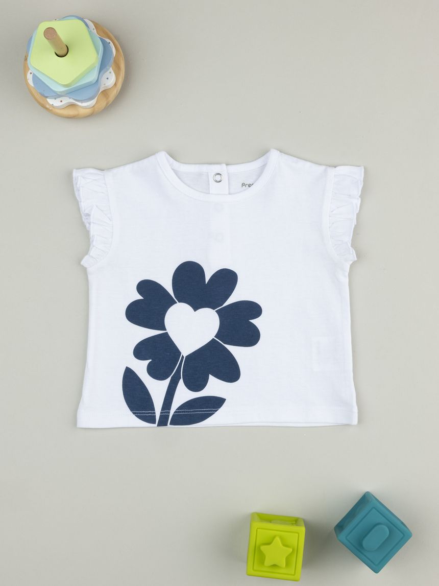 βρεφικό t-shirt λευκό με λουλούδι για κορίτσι - Prénatal