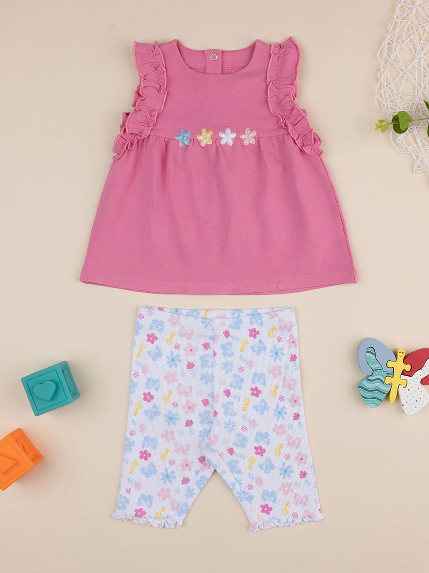 βρεφικό σετ μπλούζα και κολάν με λουλούδια για κορίτσι - Prénatal