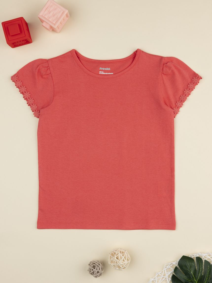 παιδικό t-shirt κοραλί με κεντήματα για κορίτσι - Prénatal