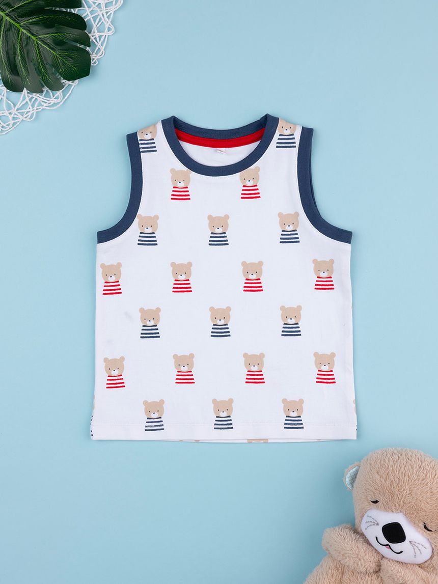 βρεφική μπλούζα λευκή με αρκουδάκια για αγόρι - Prénatal