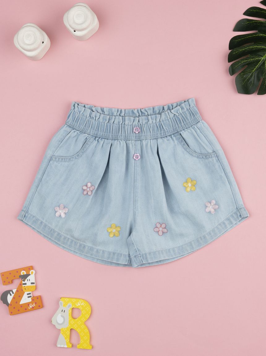 βρεφικό τζιν σορτσάκι μπλε με λουλούδια για κορίτσι - Prénatal