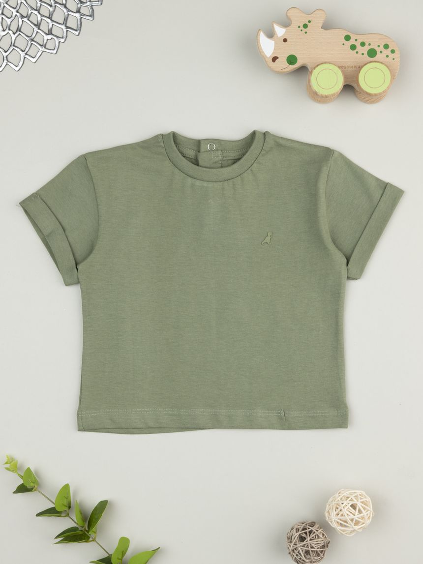 βρεφικό t-shirt χακί με δεινόσαυρο για αγόρι - Prénatal