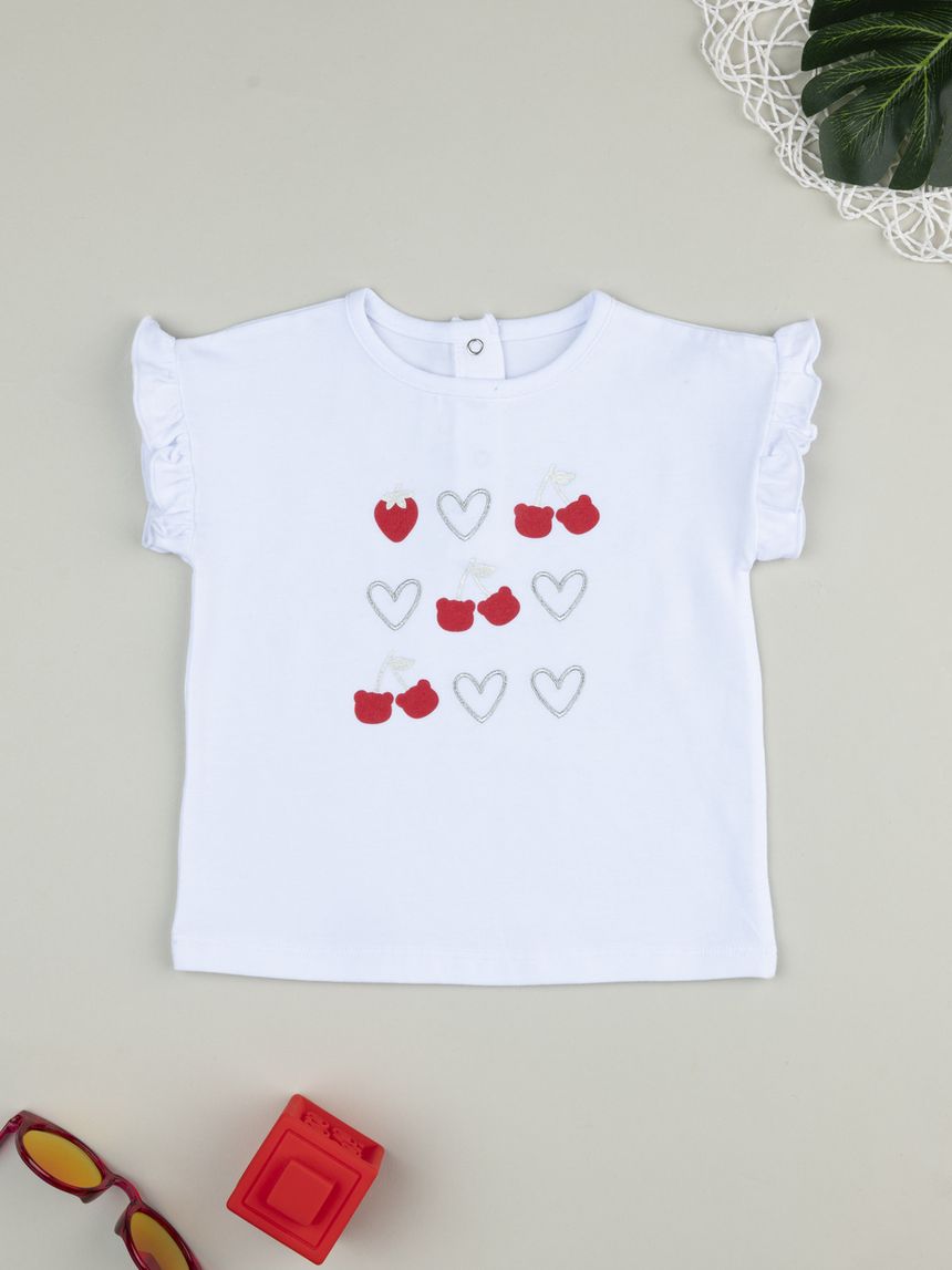 βρεφικό t-shirt λευκό με κεράσια για κορίτσι - Prénatal