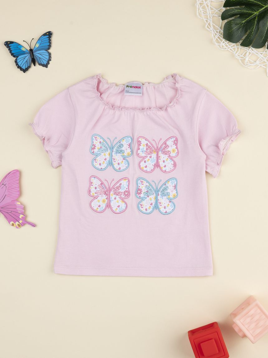 βρεφικό t-shirt ροζ με πεταλούδες για κορίτσι - Prénatal