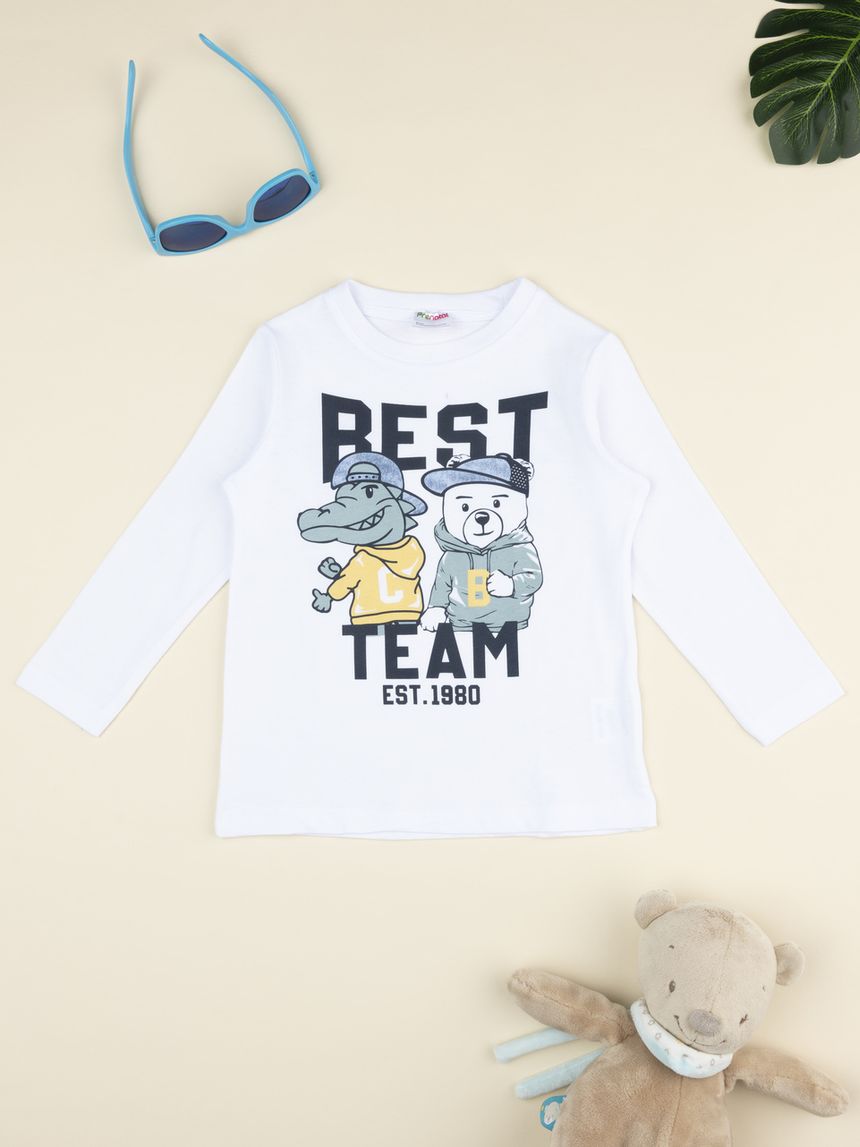 παιδική μπλούζα λευκή best team για αγόρι - Prénatal