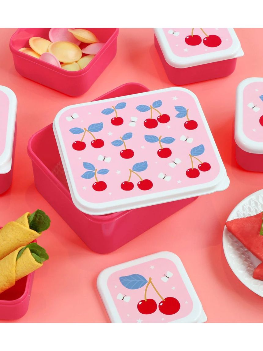 A little lovely company σετ 4 δοχεία φαγητού lunch & snack box cherries sbsech82 - A LITTLE LOVELY COMP