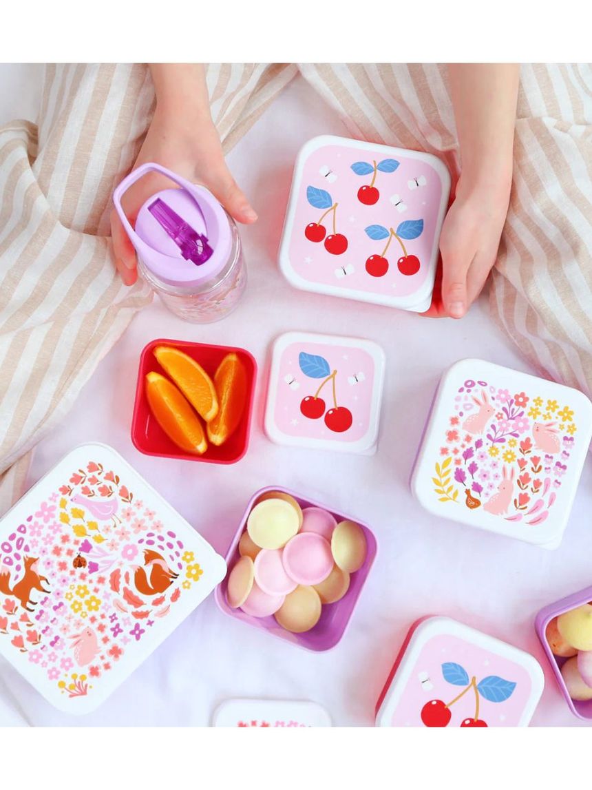 A little lovely company σετ 4 δοχεία φαγητού lunch & snack box cherries sbsech82 - A LITTLE LOVELY COMP