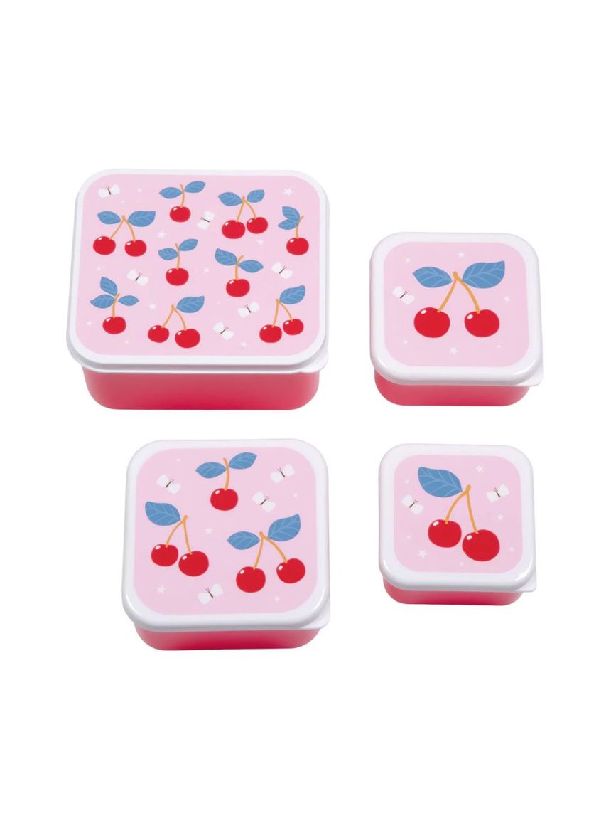 A little lovely company σετ 4 δοχεία φαγητού lunch & snack box cherries sbsech82 - A LITTLE LOVELY COMP