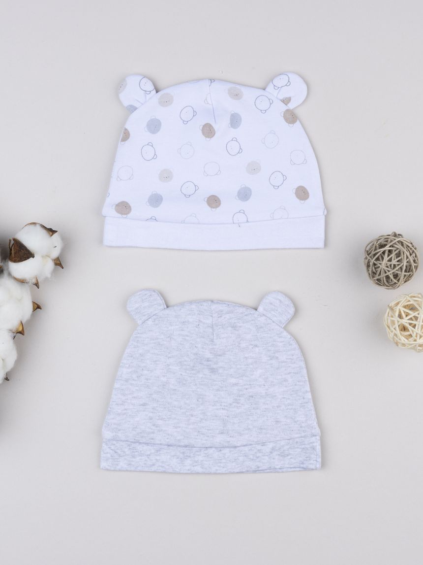 βρεφικά σκουφάκια γκρι/λευκό με αρκουδάκια για αγόρι - Prénatal
