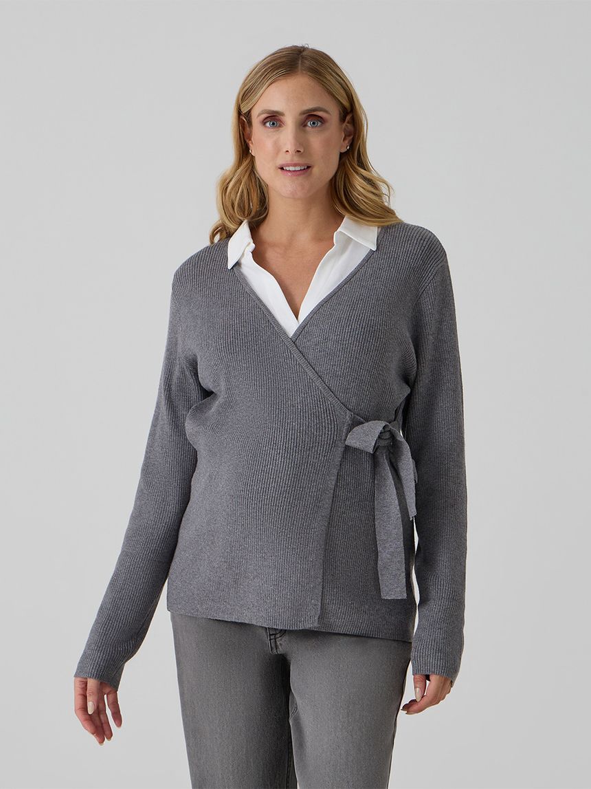 γυναικεία ζακέτα πλεκτή εγκυμοσύνης/θηλασμού γκρι - Prénatal