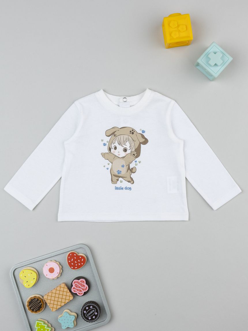 βρεφική μπλούζα λευκή little dog για αγόρι - Prénatal