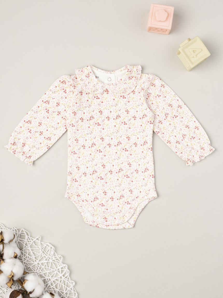 βρεφικό κορμάκι λευκό φλοράλ για κορίτσι - Prénatal