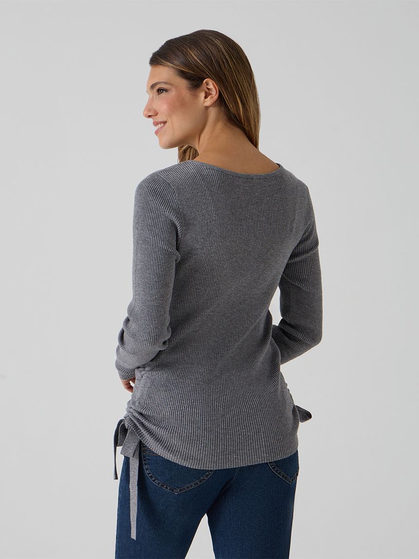 γυναικεία πλεκτή μπλούζα εγκυμοσύνης γκρι με φιογκάκι - Prénatal