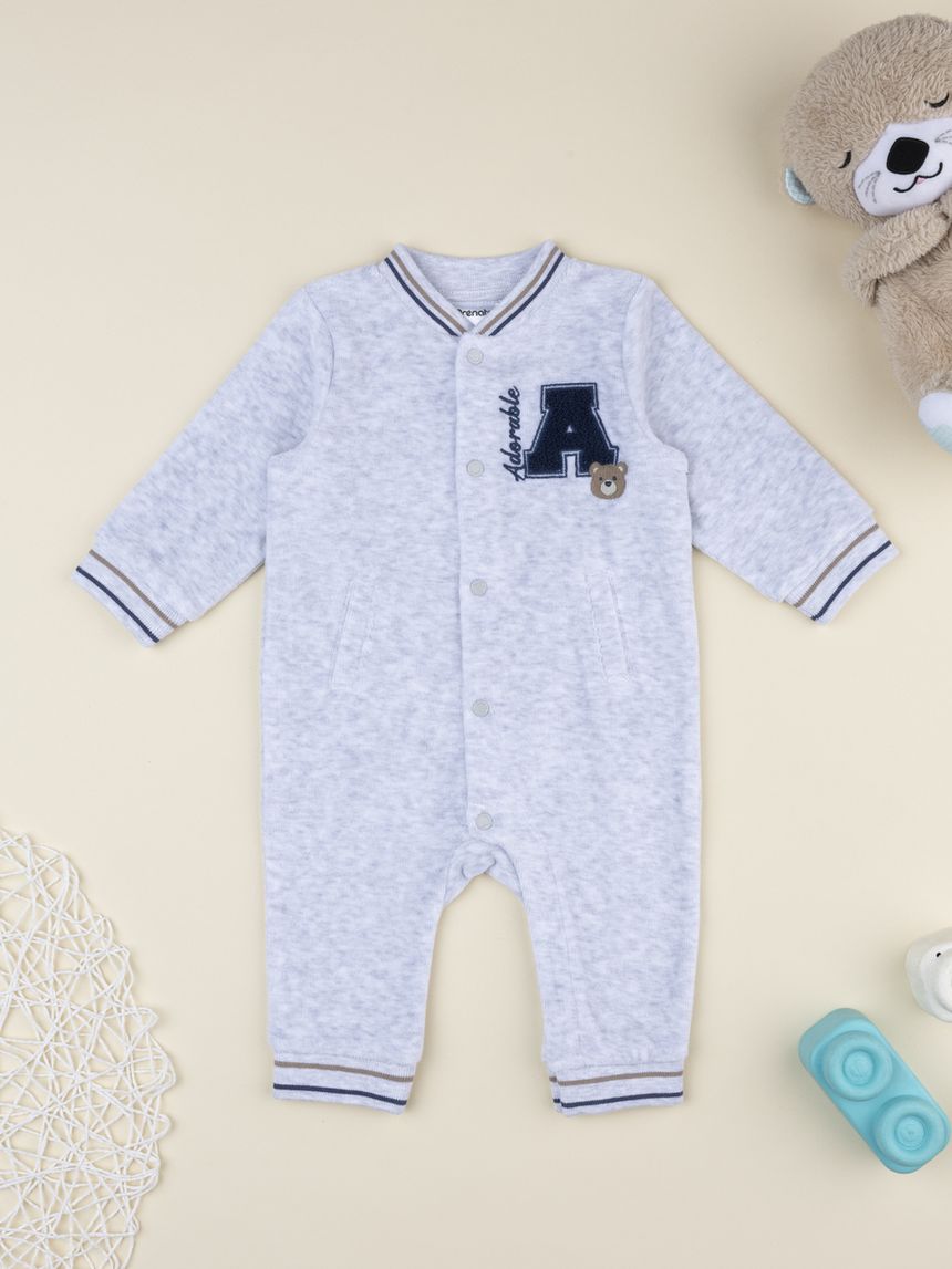 βρεφικό φορμάκι βελουτέ γκρι adorable για αγόρι - Prénatal