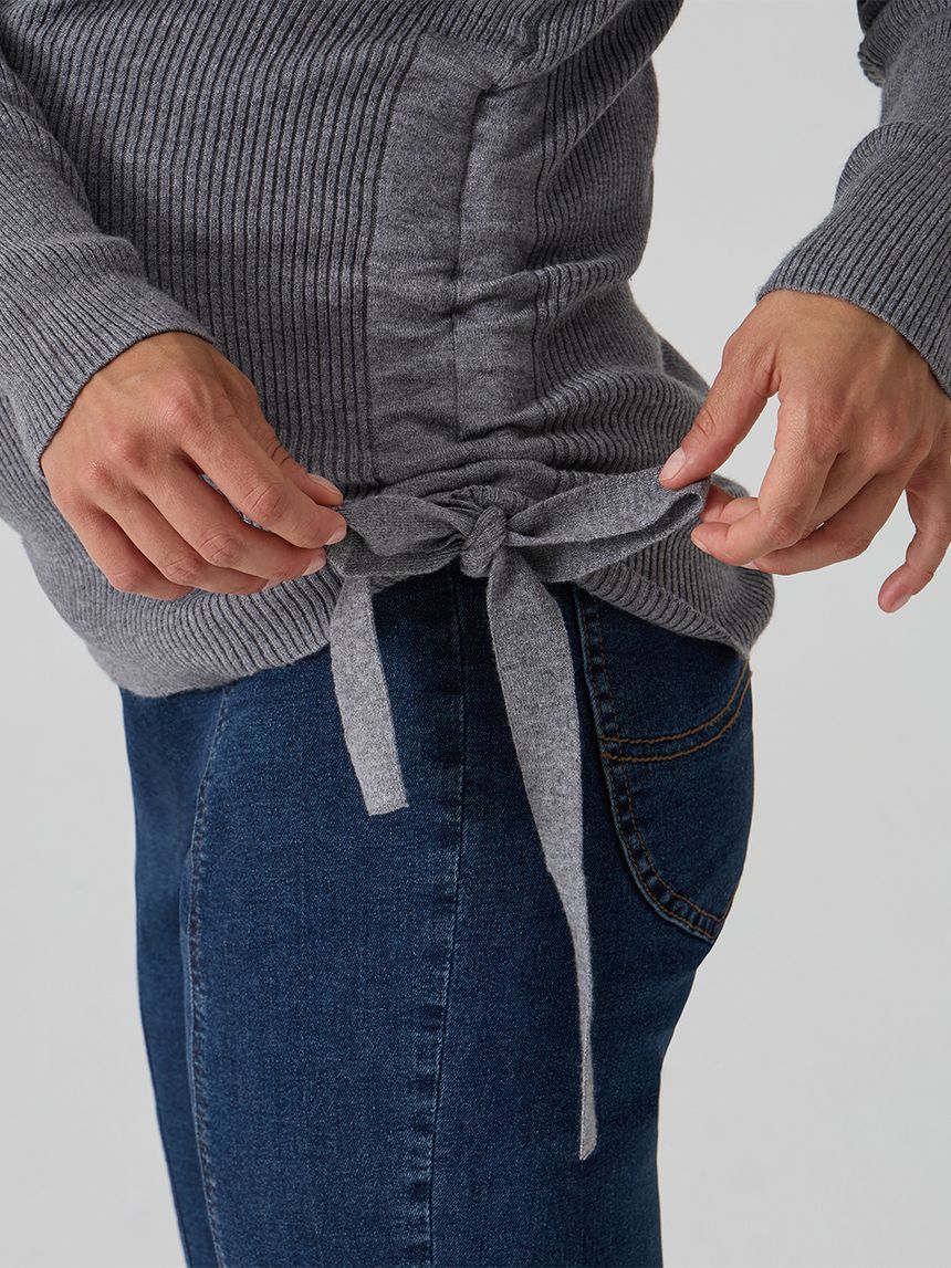 γυναικεία πλεκτή μπλούζα εγκυμοσύνης γκρι με φιογκάκι - Prénatal