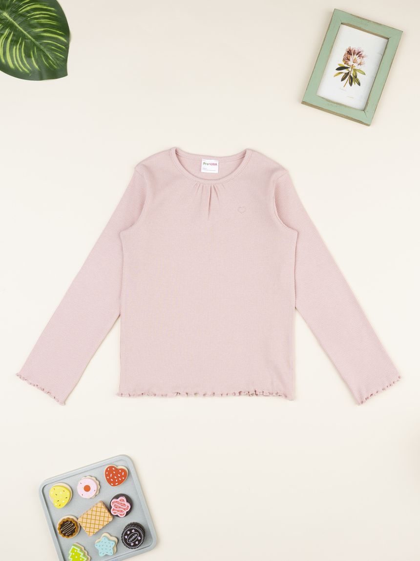 παιδική μπλούζα ροζ ριμπ με καρδούλα για κορίτσι - Prénatal