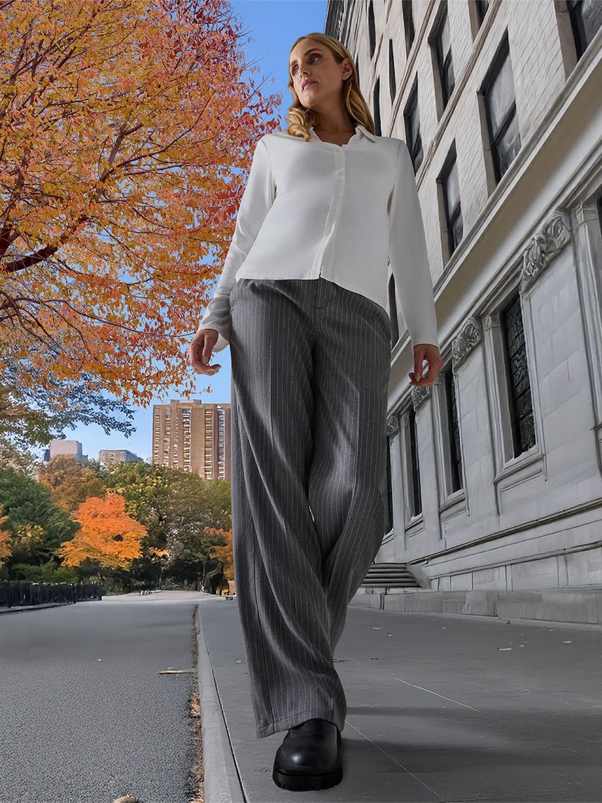 γυναικείο παντελόνι εγκυμοσύνης ριγέ γκρι/λευκό - Prénatal