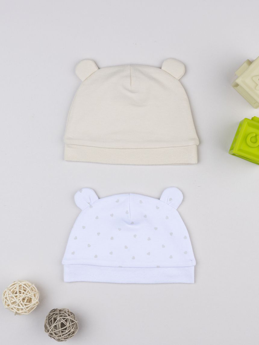 βρεφικά σκουφάκια μπεζ/λευκό με καρδούλες για κορίτσι - Prénatal