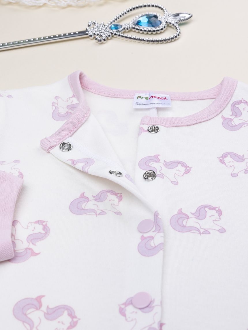 βρεφική ολόσωμη πιτζάμα λευκή με μονόκερους για κορίτσι - Prénatal