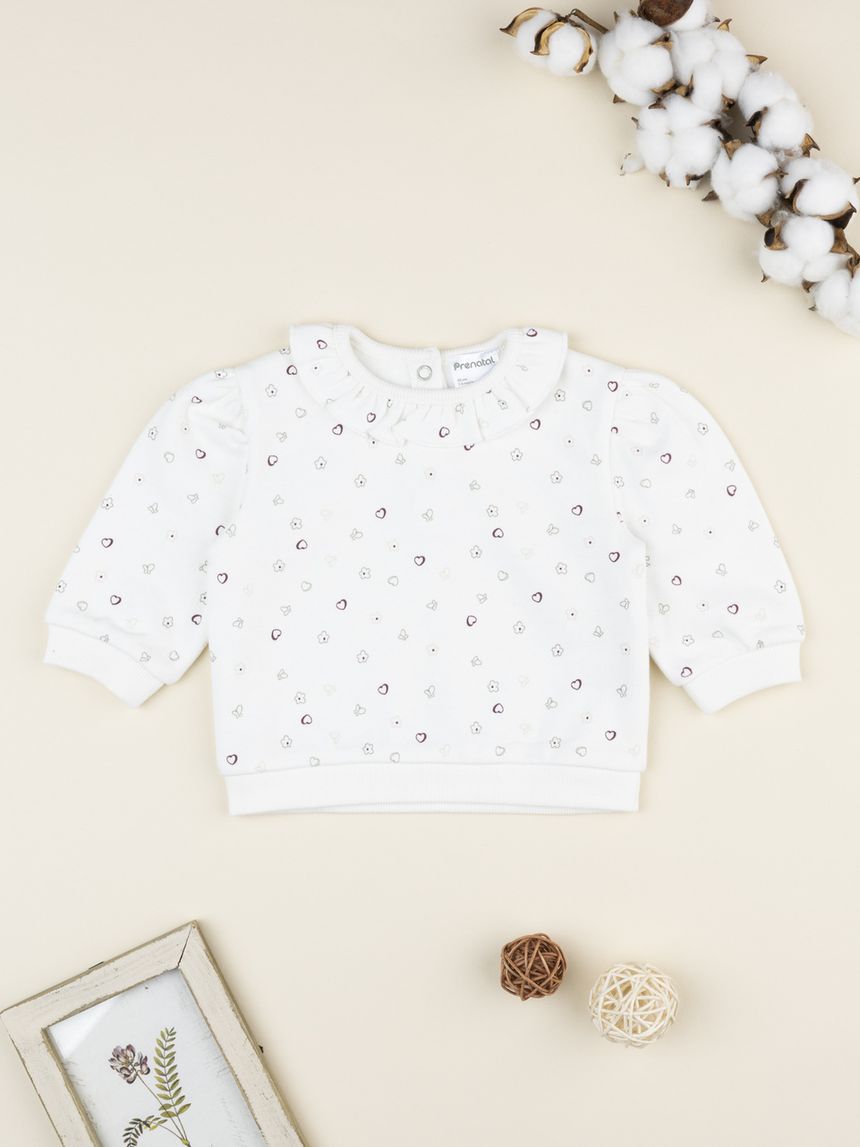 βρεφική μπλούζα φούτερ λευκή με καρδούλες για κορίτσι - Prénatal